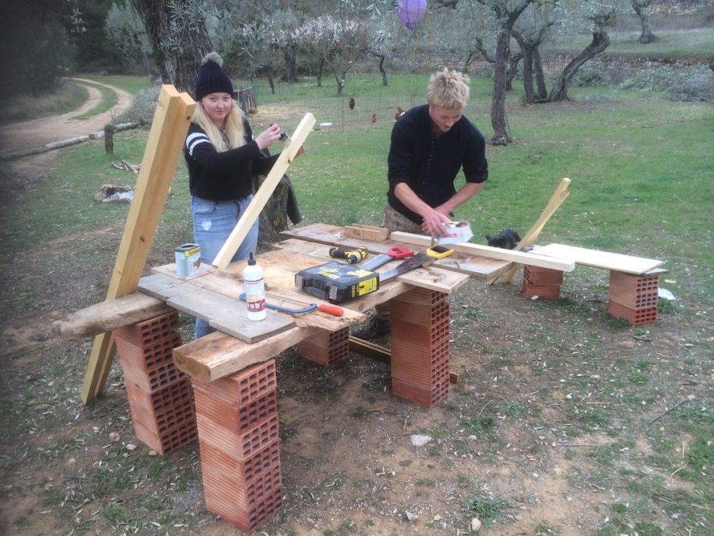 Sarah from Scotland & Ciaran from Ireland helping us build a mobile chicken coop
